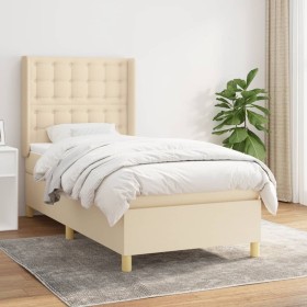 Cama box spring con colchón tela color crema 90x200 cm de , Camas y somieres - Ref: Foro24-3132286, Precio: 361,99 €, Descuen...