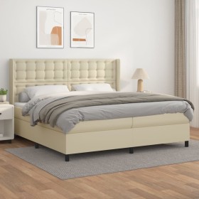 Box spring bed with cream synthetic leather mattress 200x200 cm by , Beds and slatted bases - Ref: Foro24-3132521, Price: 715...