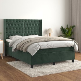 Cama box spring con colchón terciopelo verde oscuro 140x190 cm de , Camas y somieres - Ref: Foro24-3132858, Precio: 534,94 €,...