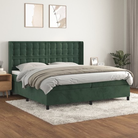 Cama box spring con colchón terciopelo verde oscuro 200x200 cm de , Camas y somieres - Ref: Foro24-3132942, Precio: 741,98 €,...