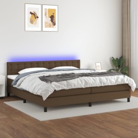 Box spring bed mattress LED lights dark brown fabric 200x200 cm by , Beds and slatted bases - Ref: Foro24-3133504, Price: 577...