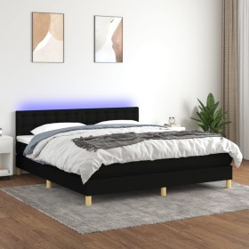 Cama box spring con colchón LED tela negro 160x200 cm de , Camas y somieres - Ref: Foro24-3134047, Precio: 501,42 €, Descuent...