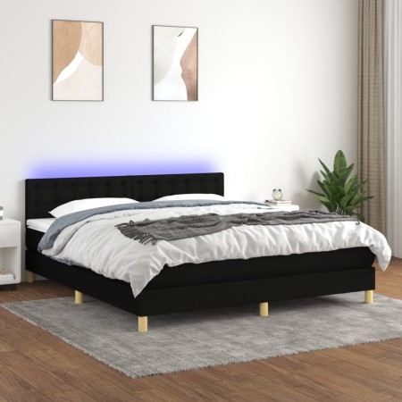 Cama box spring con colchón LED tela negro 160x200 cm de , Camas y somieres - Ref: Foro24-3134047, Precio: 491,79 €, Descuent...