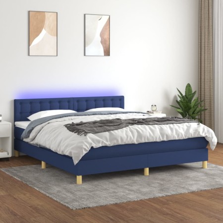 Cama box spring con colchón y LED tela azul 160x200 cm de , Camas y somieres - Ref: Foro24-3134051, Precio: 492,99 €, Descuen...