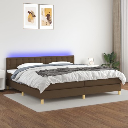 Cama box spring con colchón LED tela marrón oscuro 200x200 cm de , Camas y somieres - Ref: Foro24-3134064, Precio: 604,95 €, ...