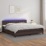 Cama box spring colchón y LED cuero sintético marrón 200x200 cm