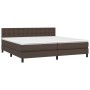 Box spring bed with mattress and LED brown synthetic leather 200x200 cm