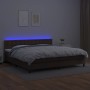 Cama box spring colchón y LED cuero sintético marrón 200x200 cm