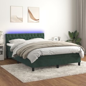 Box spring bed with mattress and LED dark green velvet 140x190cm by , Beds and slatted bases - Ref: Foro24-3134582, Price: 44...