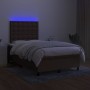 Box spring bed with mattress and LED dark brown fabric 120x200 cm