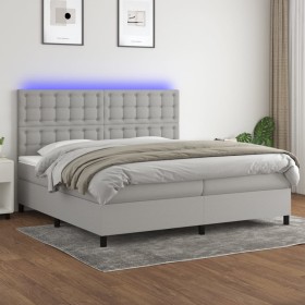 Cama box spring con colchón tela y LED gris claro 200x200 cm de , Camas y somieres - Ref: Foro24-3135221, Precio: 643,36 €, D...