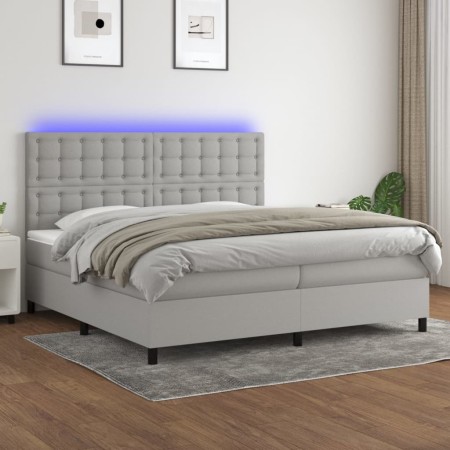 Cama box spring con colchón tela y LED gris claro 200x200 cm de , Camas y somieres - Ref: Foro24-3135221, Precio: 677,32 €, D...