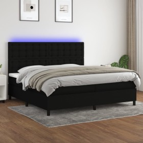 Box spring bed mattress and LED lights black fabric 200x200 cm by , Beds and slatted bases - Ref: Foro24-3135223, Price: 644,...