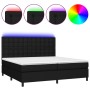 Cama box spring colchón y luces LED tela negro 200x200 cm