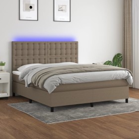 Cama box spring colchón y luces LED tela gris taupe 160x200 cm de , Camas y somieres - Ref: Foro24-3135209, Precio: 604,55 €,...