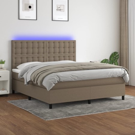 Boxspringbett mit Matratze und LED-Leuchten taupegrauer Stoff 160x200 cm von , Betten und Lattenroste - Ref: Foro24-3135209, ...