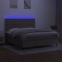 Box spring bed with mattress and LED lights taupe gray fabric
