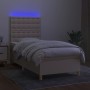 Boxspringbett-Matratze und LED-Leuchten, cremefarbener Stoff, 90 x 200 cm von , Betten und Lattenroste - Ref: Foro24-3135730,...