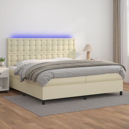 Cama box spring colchón y LED cuero sintético crema 200x200 cm de , Camas y somieres - Ref: Foro24-3135965, Precio: 705,99 €,...