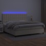 Box spring bed with mattress and LED cream synthetic leather 200x200 cm
