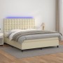 Box spring bed with mattress and LED cream synthetic leather 180x200 cm