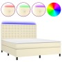 Box spring bed with mattress and LED cream synthetic leather 180x200 cm