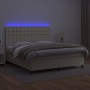 Box spring bed with mattress and LED cream synthetic leather 180x200 cm