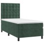 Box spring bed with mattress and LED dark green velvet 100x200cm