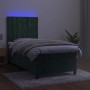 Box spring bed with mattress and LED dark green velvet 90x190 cm