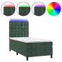 Box spring bed with mattress and LED dark green velvet 90x200 cm