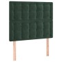 Cama box spring colchón y LED terciopelo verde oscuro 90x200 cm