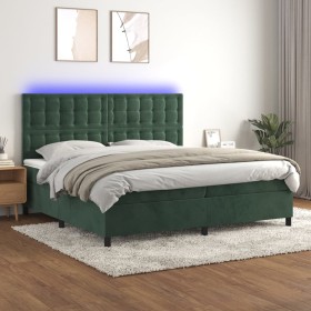 Cama box spring colchón y LED terciopelo verde oscuro 200x200cm de , Camas y somieres - Ref: Foro24-3136386, Precio: 685,99 €...