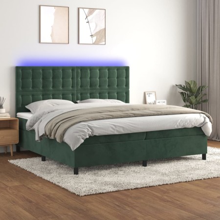 Box spring bed with mattress and LED velvet dark green 200x200cm by , Beds and slatted bases - Ref: Foro24-3136386, Price: 73...