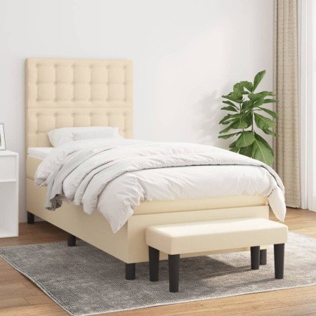 Cama box spring con colchón tela color crema 90x190 cm de , Camas y somieres - Ref: Foro24-3136882, Precio: 400,99 €, Descuen...