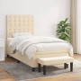 Cama box spring con colchón tela color crema 90x190 cm