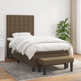 Box spring bed with dark brown fabric mattress 100x200 cm by , Beds and slatted bases - Ref: Foro24-3136896, Price: 427,64 €,...