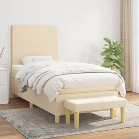 Cama box spring con colchón tela color crema 90x200 cm de , Camas y somieres - Ref: Foro24-3136970, Precio: 380,39 €, Descuen...