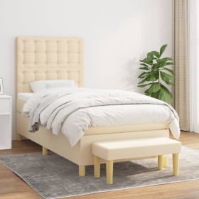 Cama box spring con colchón tela color crema 90x200 cm de , Camas y somieres - Ref: Foro24-3137450, Precio: 376,99 €, Descuen...