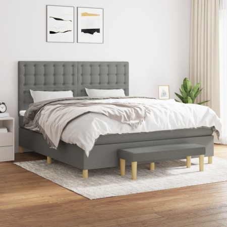 Cama box spring con colchón tela gris oscuro 160x200 cm de , Camas y somieres - Ref: Foro24-3137486, Precio: 592,42 €, Descue...