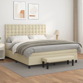 Box spring bed with cream synthetic leather mattress 180x200 cm by , Beds and slatted bases - Ref: Foro24-3137679, Price: 672...