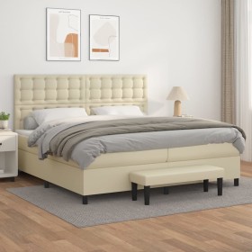 Box spring bed with cream synthetic leather mattress 200x200 cm by , Beds and slatted bases - Ref: Foro24-3137685, Price: 749...