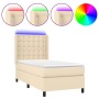 Box spring bed mattress and LED lights cream fabric 90x200 cm