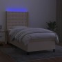 Box spring bed mattress and LED lights cream fabric 90x200 cm by , Beds and slatted bases - Ref: Foro24-3138610, Price: 371,9...