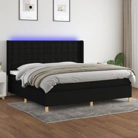 Box spring bed mattress and LED lights black fabric 200x200 cm by , Beds and slatted bases - Ref: Foro24-3139223, Price: 636,...