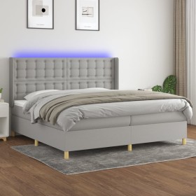 Cama box spring con colchón tela y LED gris claro 200x200 cm de , Camas y somieres - Ref: Foro24-3139221, Precio: 634,99 €, D...