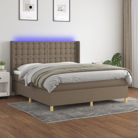 Box spring bed with mattress and LED lights taupe gray fabric 160x200 cm by , Beds and slatted bases - Ref: Foro24-3139209, P...