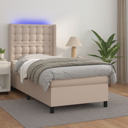 Box spring bed LED mattress synthetic leather cappuccino 100x200cm | Foro24 | Onlineshop