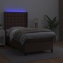 Box spring bed with mattress and LED brown synthetic leather 100x200 cm