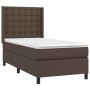Cama box spring colchón y LED cuero sintético marrón 100x200 cm