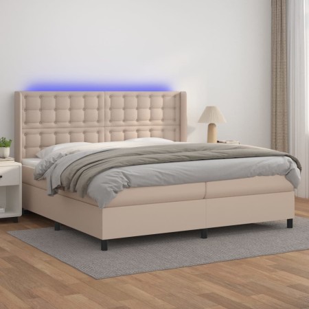 Cama box spring colchón LED cuero sintético capuchino 200x200cm de , Camas y somieres - Ref: Foro24-3139408, Precio: 731,64 €...